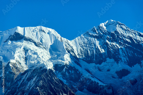 Annapurna South Peak and pass in the Himalaya mountains, Annapurna region, Nepal