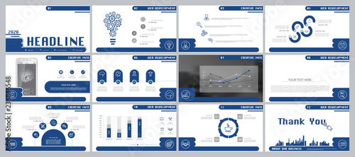 Blue, gray, elements for infographics on a white background. The best set of presentation templates. Presentation, leaflet and flyer, corporate report, Internet, marketing, advertising, annual report,
