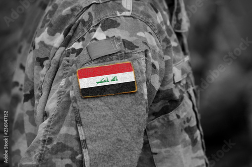 Flag of Iraq on soldiers arm (collage).