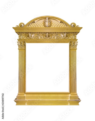 Golden frame for paintings, mirrors or photo isolated on white background 