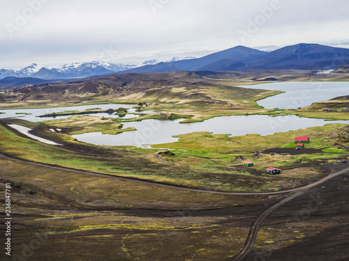 veidivotn fishing hut and cabin, landscape with Colorful crater photo