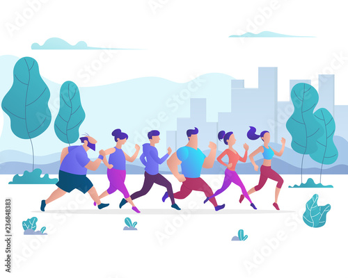 Group of People Running in City Public Park