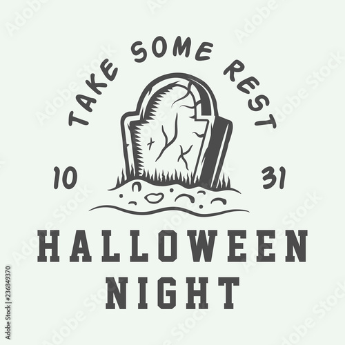 Vintage retro Halloween logo, emblem, badge, label, mark, patch. Monochrome Graphic Art. Illustration. Vector.