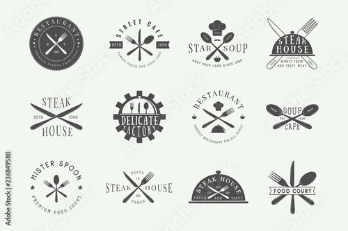 Set of vintage restaurant logo, badge and emblem. Graphic Art. Vector Illustration.