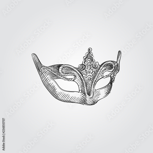 Hand Drawn Carnival mask Sketch Symbol isolated on white background. Vector Party mask In Trendy Style. Party hand drawing sketches elements
