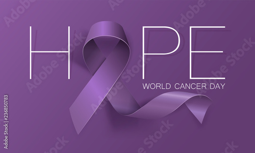 World Cancer Day concept. Hope. Lavender Ribbon. Vector illustration.