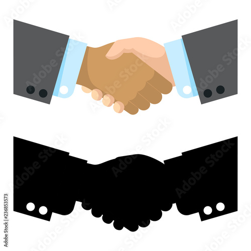 Flat and silhouette handshake vector illustration. Handshake symbol, shake deal contract