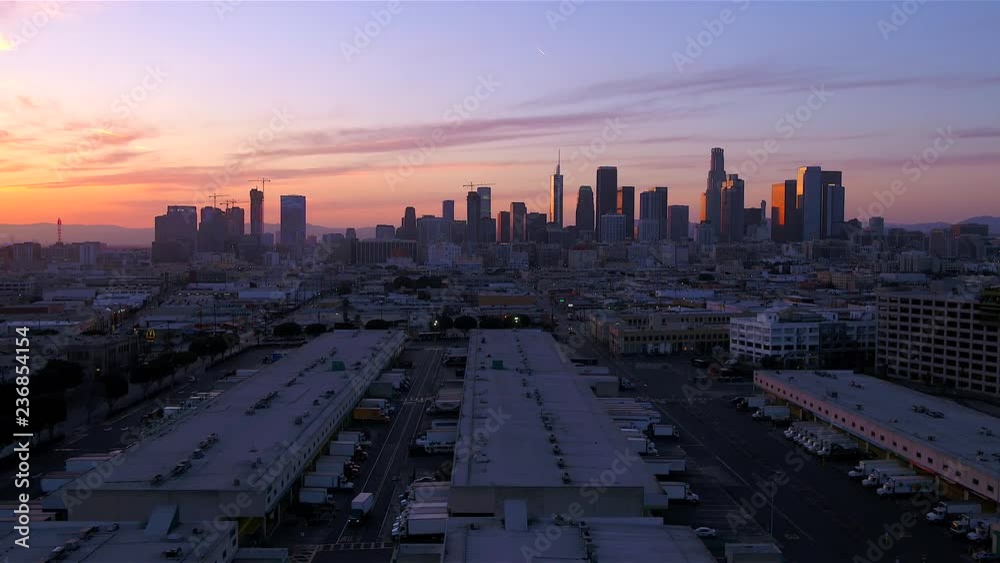 Downtown Los Angeles Skyline Aerial at Sunset Downtown Los Angeles Skyline Aerial at Sunset