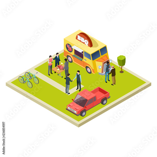 Mens club BBQ party in the garden isolated vector concept. Illustration of barbecue party grill, summer picnic