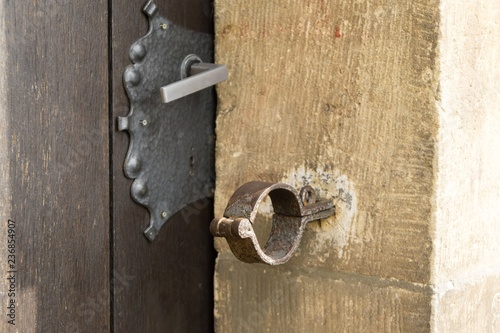 Old wooden door with lock. Czech Republic