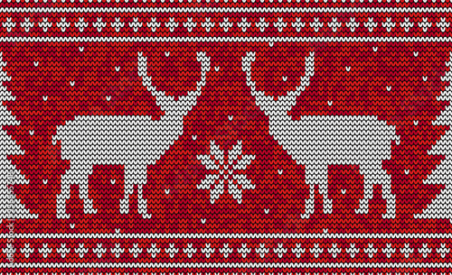 Christmas seamless pattern background with deer and pine tree vector