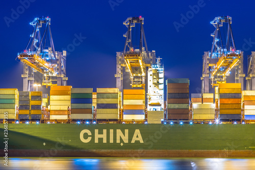 Container ship from China unloaded