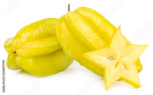  star fruit carambola or star apple ( starfruit ) isolated on white background with clipping path