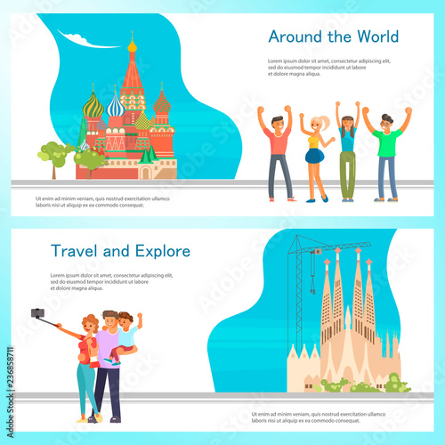 Travel banner template design set