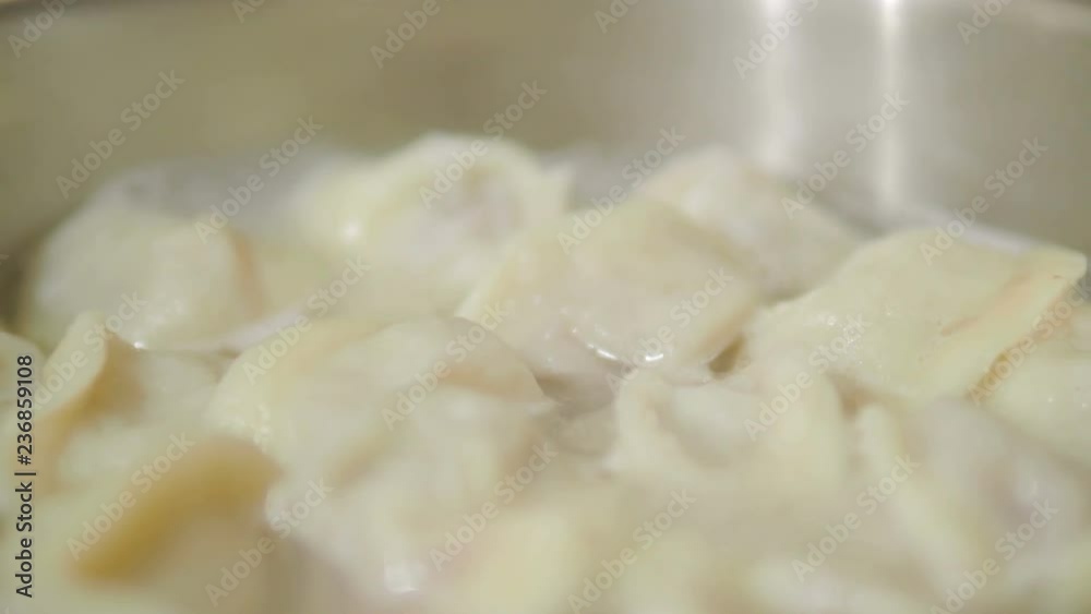 Boiling dumplings. Hot water with traditional dish of Russian cuisine. Boiling dumplings. Hot water with traditional dish of Russian cuisine.