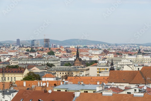 Brno, Czech Republic - Sep 12 2018: View to the red roofs of Brno city. Czech Republic