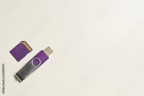 Memory card and memory stick isolated on white background. usb flash drive. sd card macro. copy space