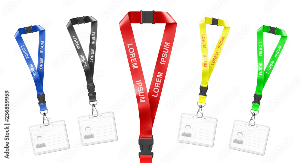 Set of lanyards with id card. Vector illustration isolated on white ...