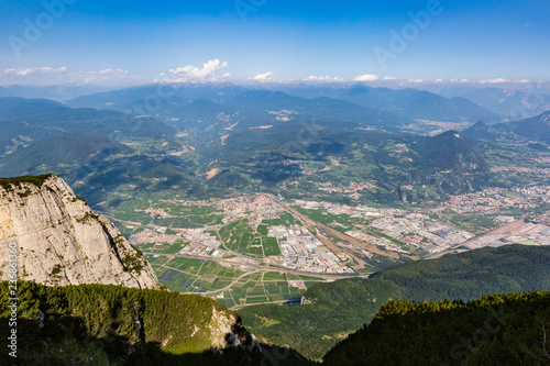 Italy. Andalo village. Trentino. Pagnella valley. Top view of the city of Lavis, Zambana, Spini. Summer time