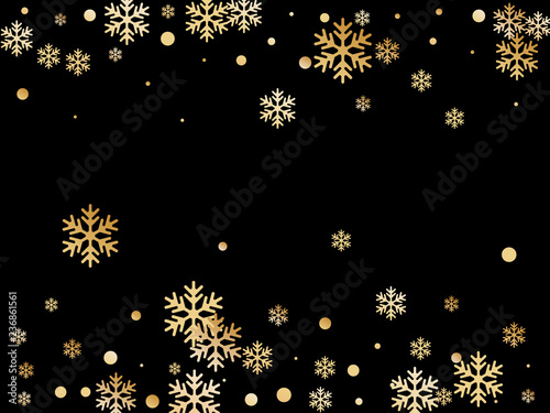 Winter snowflakes and circles border vector backdrop. Unusual gradient snow flakes isolated flyer background. New Year card border holiday pattern with minimal snowflake shapes isolated.