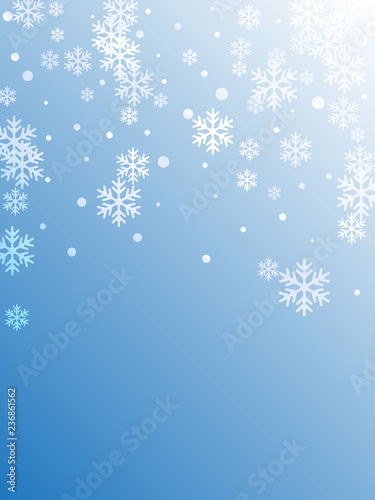 Winter snowflakes and circles border vector design. Unusual gradient snow flakes isolated card background. New Year card border pattern template with falling snowflake elements isolated.
