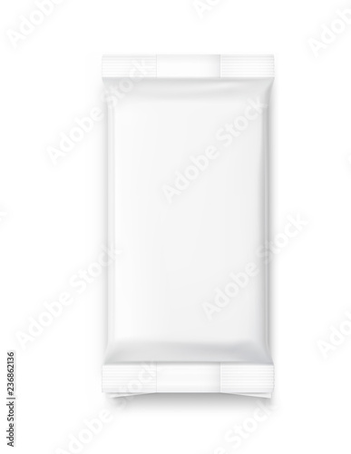 Realistic flow pack with shadows on white background. Vector illustration ready for your design. Can be used for wet wipes, food, medical, cosmetic and hygiene. EPS10.