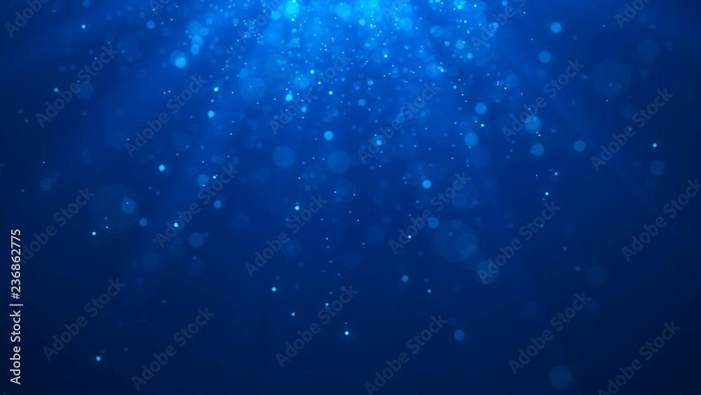 Christmas blue background. Abstract magic light background. Bokeh background. 3d rendering. - obrazy, fototapety, plakaty 