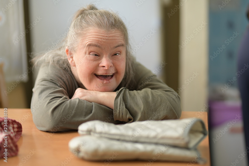 adult woman with down syndrome Stock Photo