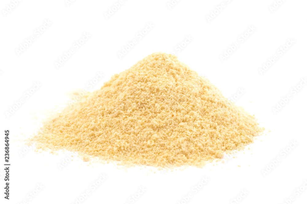 Ground Blanched Almond Flour on a White Background Ground Blanched Almond Flour on a White Background