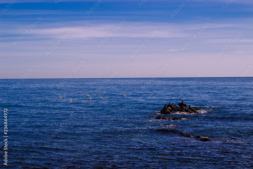 Sea. Mediterranean sea, cloudy sky, rock and birds. Sea. Mediterranean sea, cloudy sky, rock and birds.