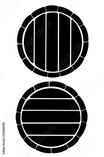 Black silhouette. Wooden barrel with metal bands. Wine or beer keg. Flat vector illustration isolated on white background