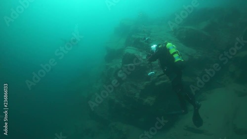 Wallpaper Mural Cameramen scuba diver under water in Lake Baikal. Torontodigital.ca