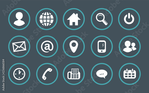 Contact information in a set of vector icons. Vector icons information. Contact information in character set.