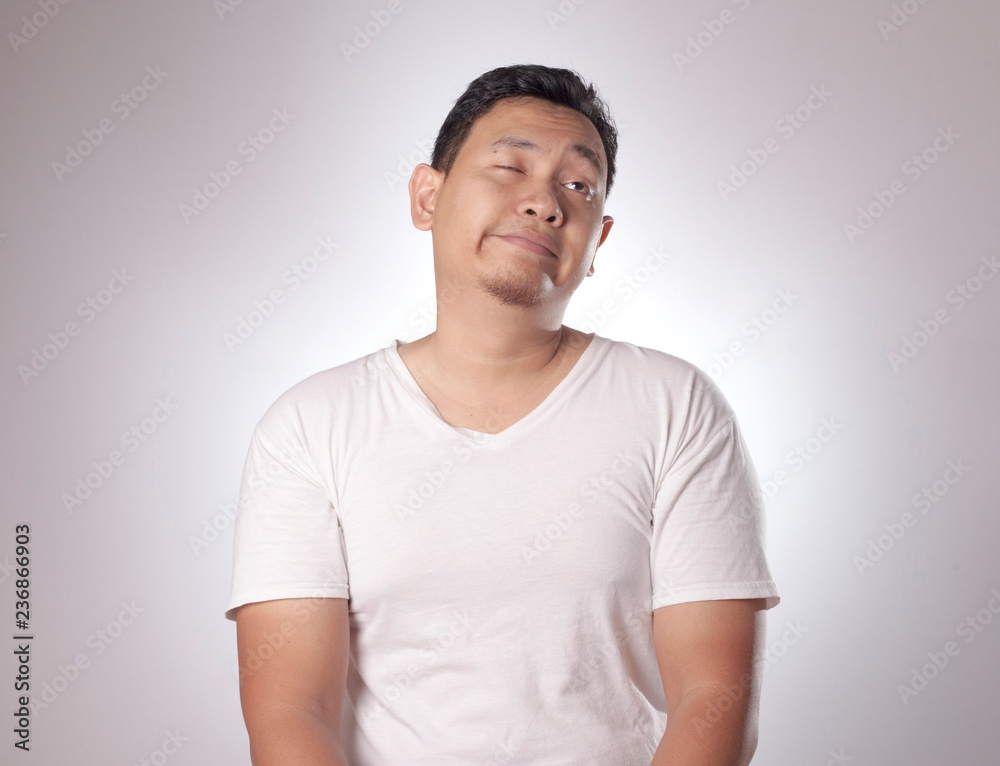 Portrait Bored Man With Eyes Glance Up Portrait Bored Man With Eyes Glance Up