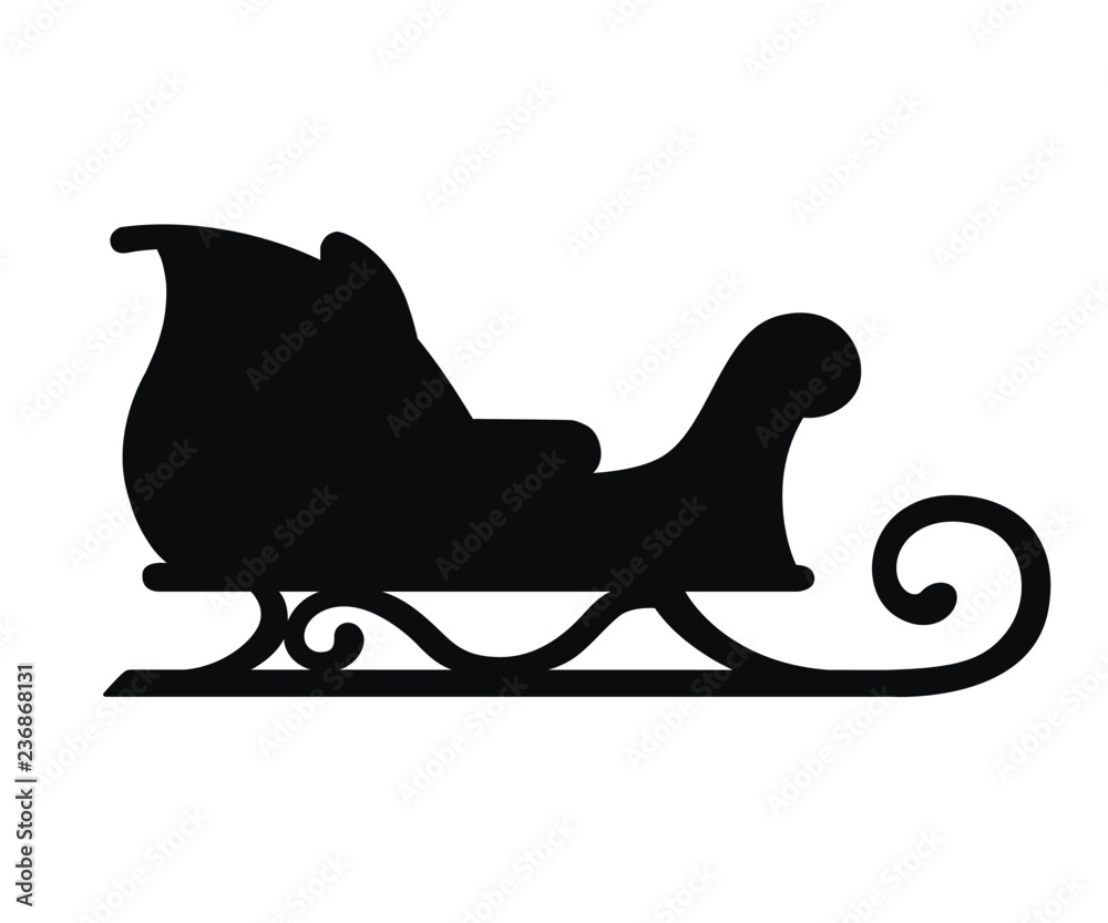 Black silhouette. Flat red and gold christmas santa sleigh. Vector ...