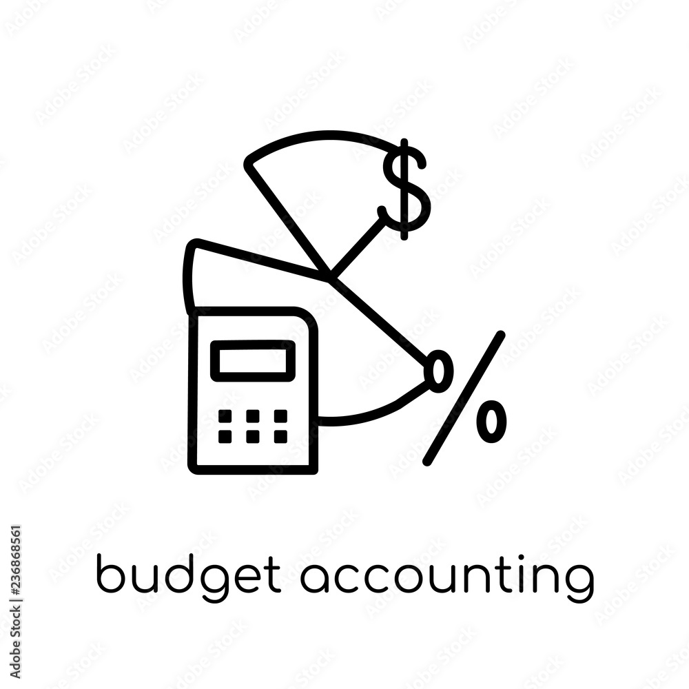 budget accounting icon. Trendy modern flat linear vector budget accounting icon on white background from thin line Cryptocurrency economy and finance collection, outline vector illustration budget accounting icon. Trendy modern flat linear vector budget accounting icon on white background from thin line Cryptocurrency economy and finance collection, outline vector illustration