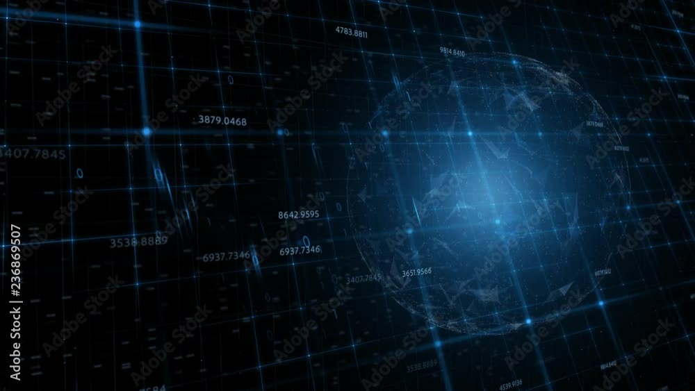 Futuristic abstract space network background with number, lines and dots. 