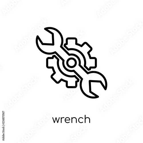 Wrench icon. Trendy modern flat linear vector Wrench icon on white background from thin line Construction collection