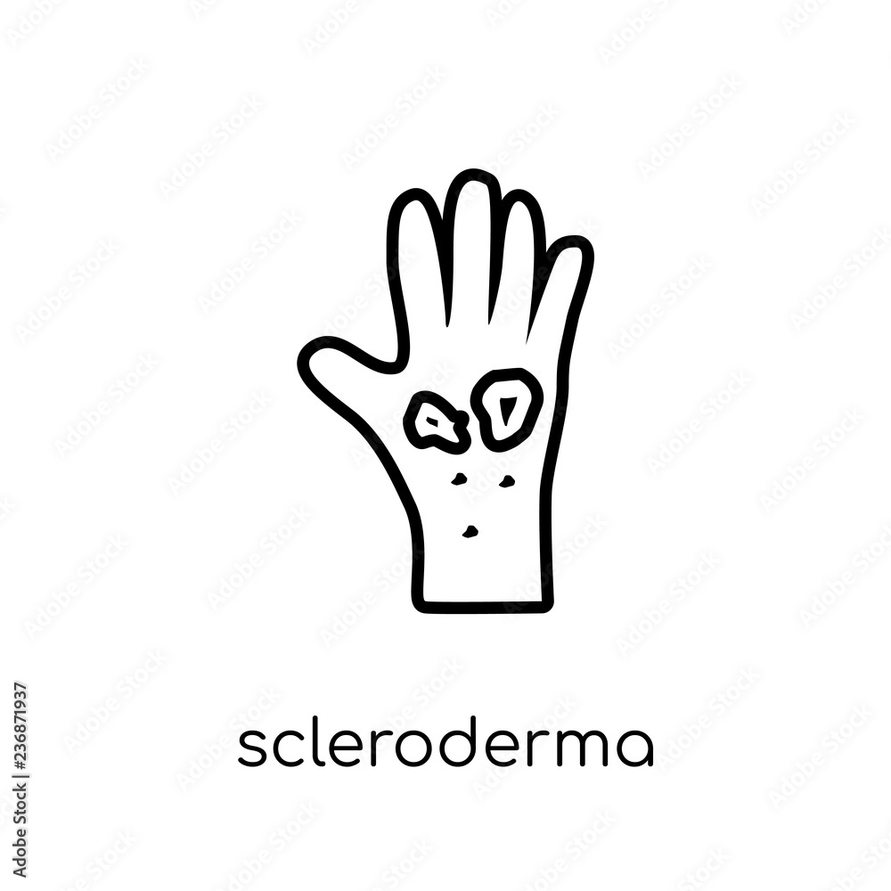 Scleroderma icon. Trendy modern flat linear vector Scleroderma icon on white background from thin line Diseases collection Scleroderma icon. Trendy modern flat linear vector Scleroderma icon on white background from thin line Diseases collection