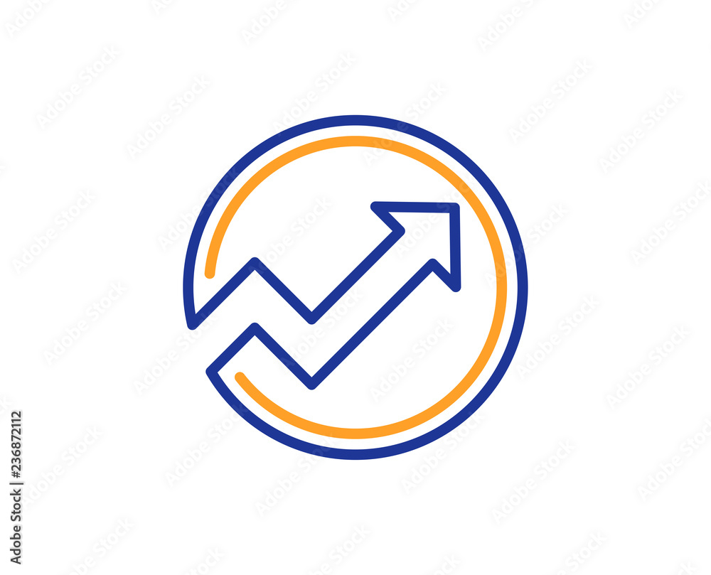 Chart line icon. Report graph or Sales growth sign in circle. Analysis and Statistics data symbol. Colorful outline concept. Blue and orange thin line color icon. Audit Vector Chart line icon. Report graph or Sales growth sign in circle. Analysis and Statistics data symbol. Colorful outline concept. Blue and orange thin line color icon. Audit Vector
