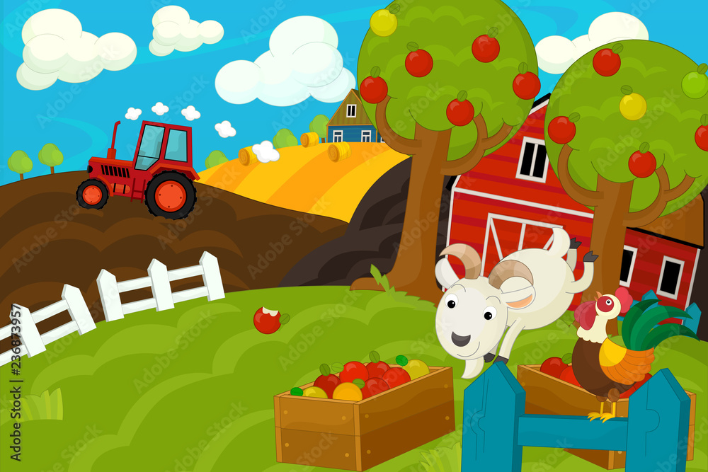 Naklejka premium Cartoon farm scene - for different usage - illustration for children