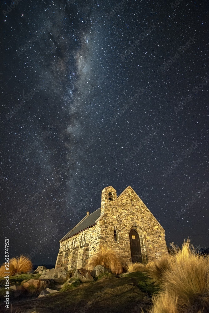 Milky way over Church of the Good Shepherd, Tekapo, South Island, New ...