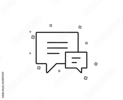 Chat line icon. Speech bubble sign. Communication or Comment symbol. Geometric shapes. Random cross elements. Linear Comment icon design. Vector