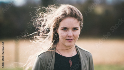 Wind blowing long hair