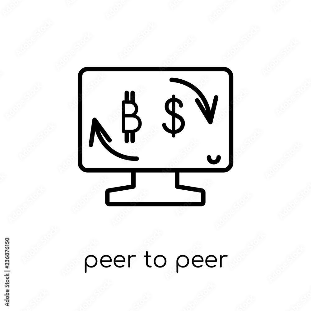 Peer to peer icon. Trendy modern flat linear vector Peer to peer icon on white background from thin line Cryptocurrency economy and finance collection Peer to peer icon. Trendy modern flat linear vector Peer to peer icon on white background from thin line Cryptocurrency economy and finance collection
