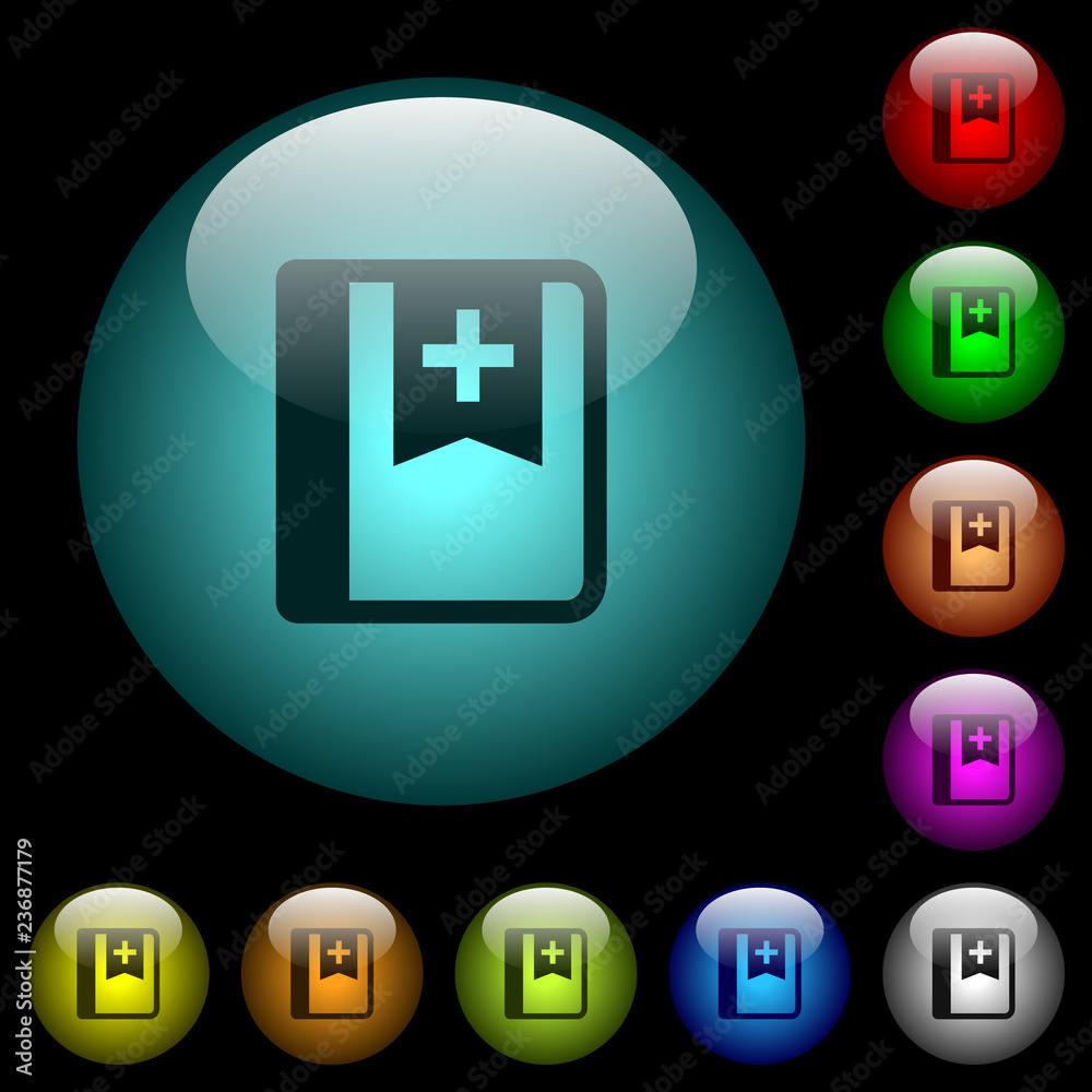 Bookmark icons in color illuminated glass buttons Bookmark icons in color illuminated glass buttons