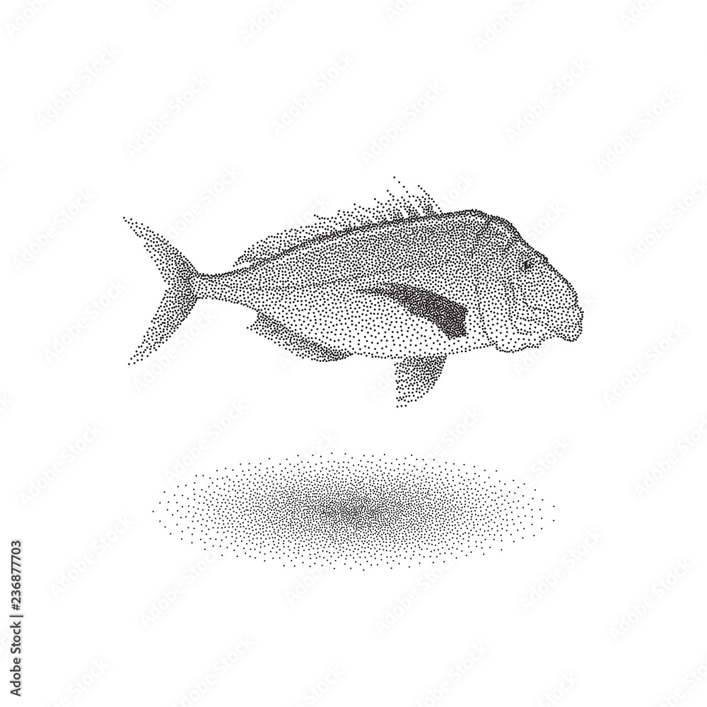 Snapper fish with stipple effect in black and white