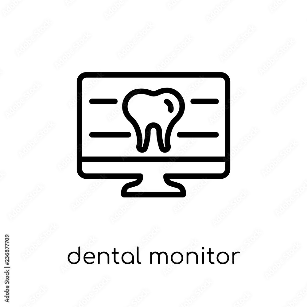 Dental Monitor icon. Trendy modern flat linear vector Dental Monitor icon on white background from thin line Dentist collection Dental Monitor icon. Trendy modern flat linear vector Dental Monitor icon on white background from thin line Dentist collection
