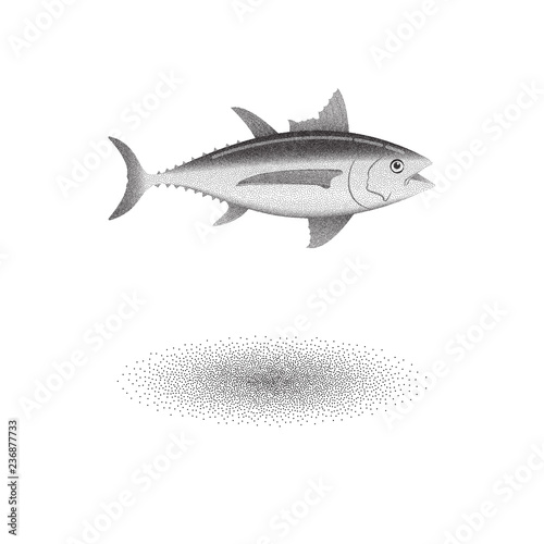 Albacore tuna fish with stipple effect in black and white