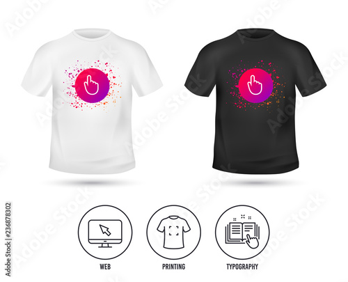 T-shirt mock up template. Hand cursor sign icon. Hand pointer symbol. Realistic shirt mockup design. Printing, typography icon. Vector